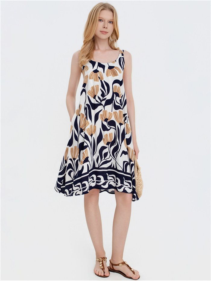 Vestido evasé estampado floral artístico