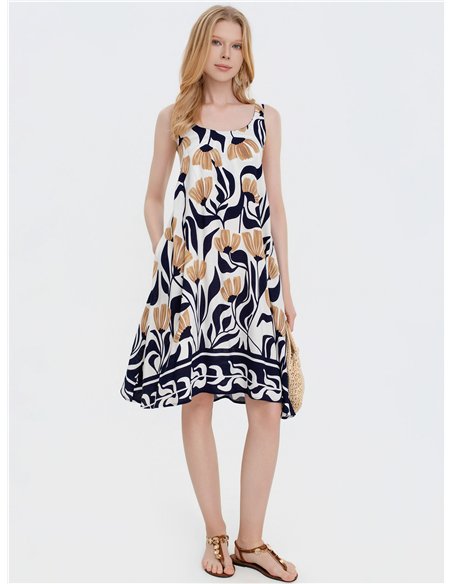 Vestido evasé estampado floral artístico