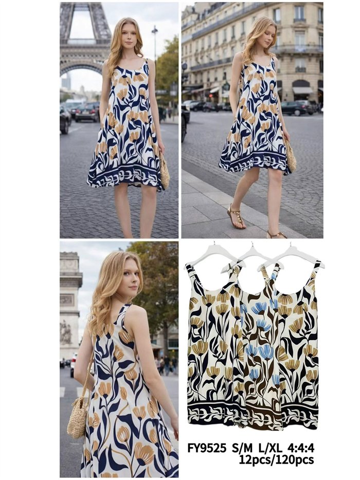 Vestido evasé estampado floral artístico