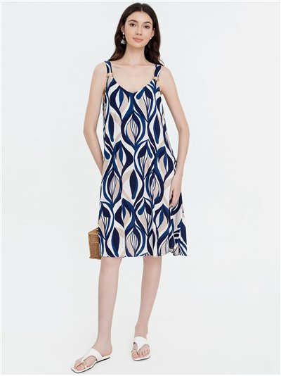 Abito a trapezio con spalline e stampa a onde