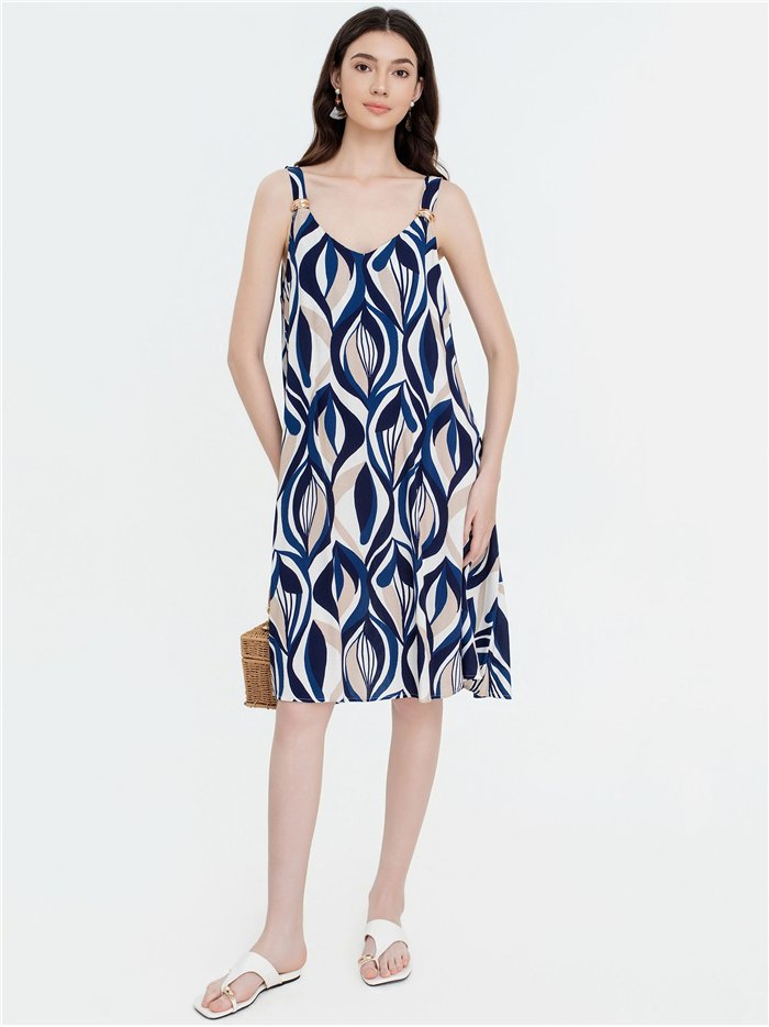 Abito a trapezio con spalline e stampa a onde