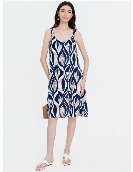 Abito a trapezio con spalline e stampa a onde