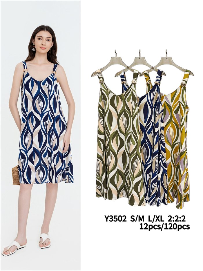 Abito a trapezio con spalline e stampa a onde