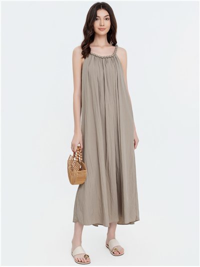 Flowy maxi dress with embellished neckline
