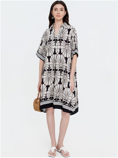 Vestido camisero estampado gráfico bicolor