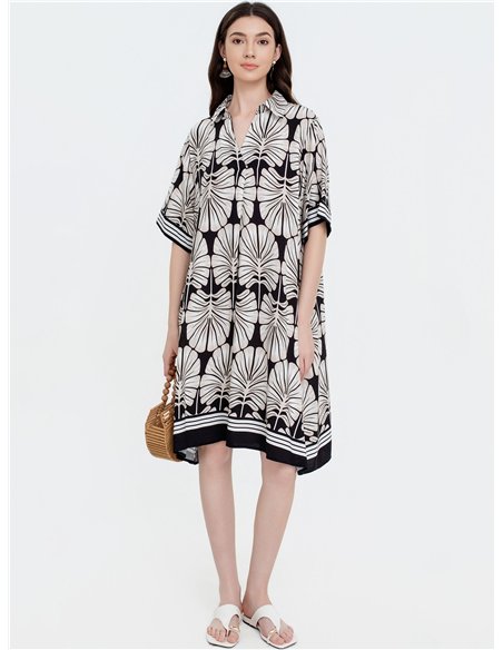Vestido camisero estampado gráfico bicolor