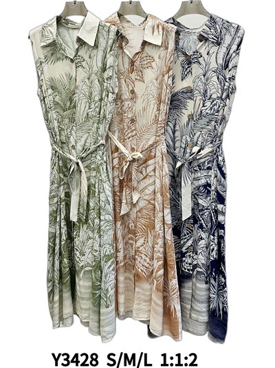 Tropical print belted midi shirt dress 2