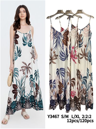 Vestido largo de tirantes con estampado tropical 2