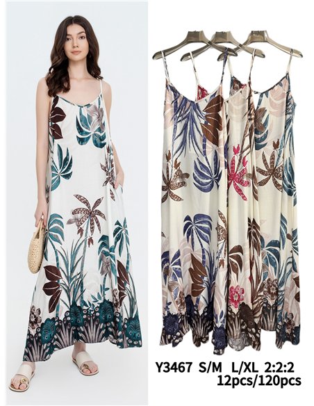 Vestido largo de tirantes con estampado tropical