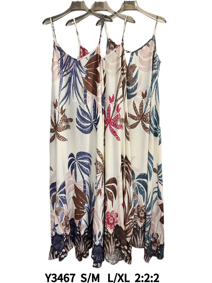 Vestido largo de tirantes con estampado tropical