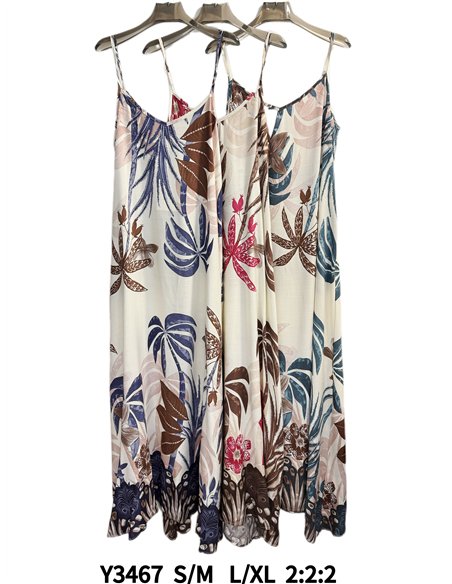 Vestido largo de tirantes con estampado tropical