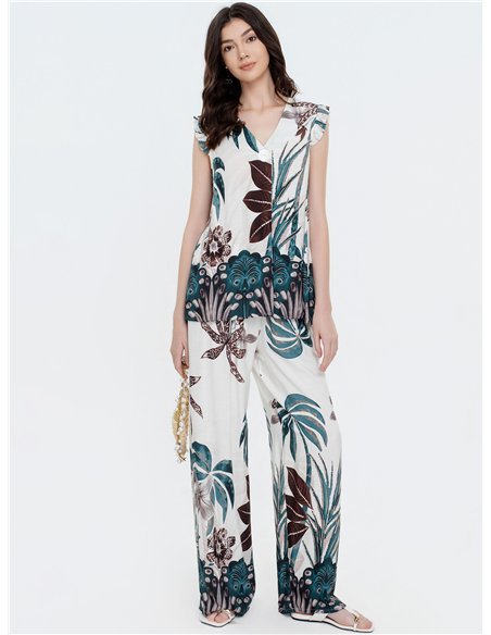 Completo composto da top tropicale e pantaloni palazzo