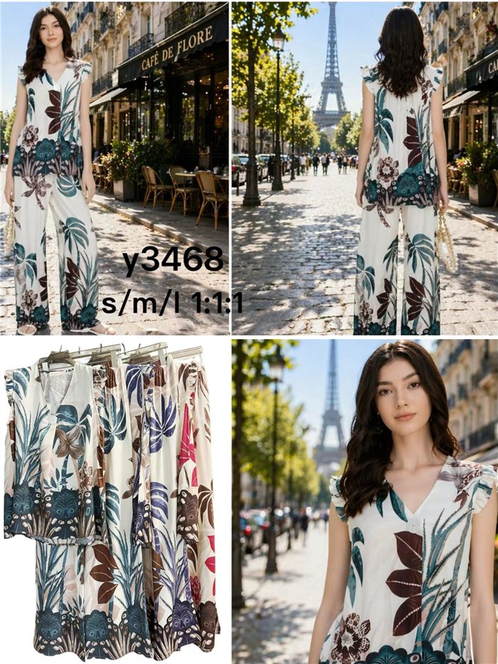 Completo composto da top tropicale e pantaloni palazzo