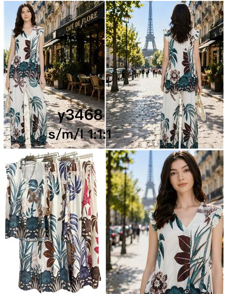 Completo composto da top tropicale e pantaloni palazzo