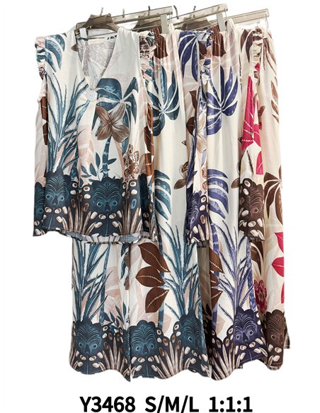 Completo composto da top tropicale e pantaloni palazzo