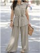 Conjunto talla grande camisa con cinturón y pantalón palazzo