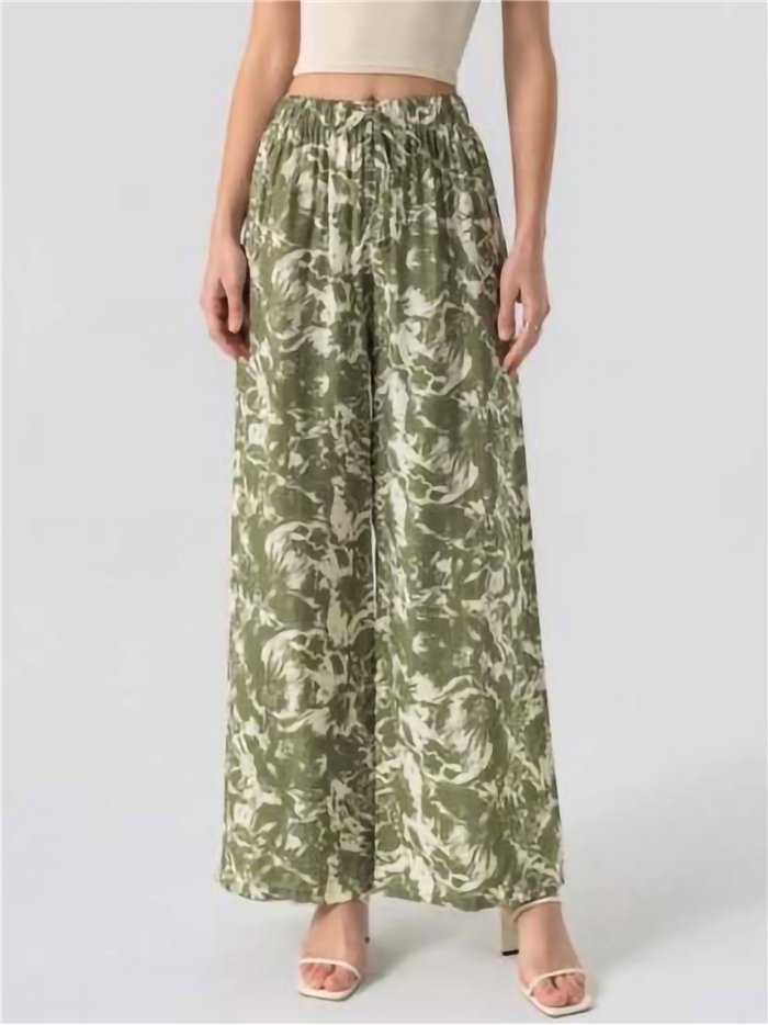 Calças palazzo com estampa em aquarela