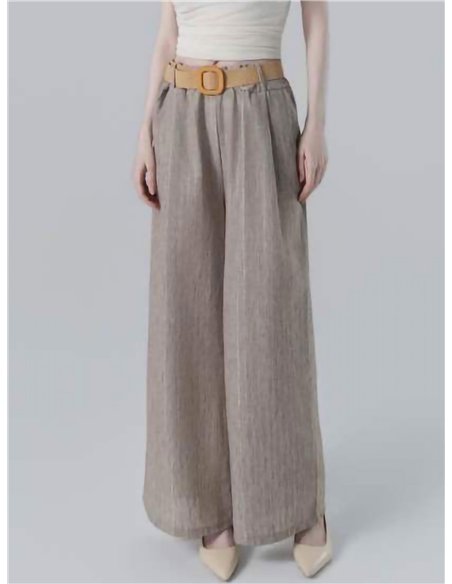 Pantalón palazzo con cinturón efecto lino