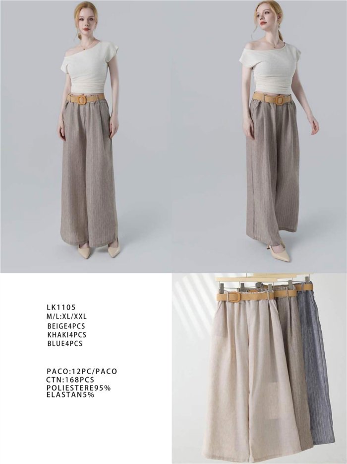 Pantalón palazzo con cinturón efecto lino