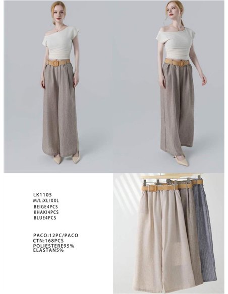 Pantalón palazzo con cinturón efecto lino