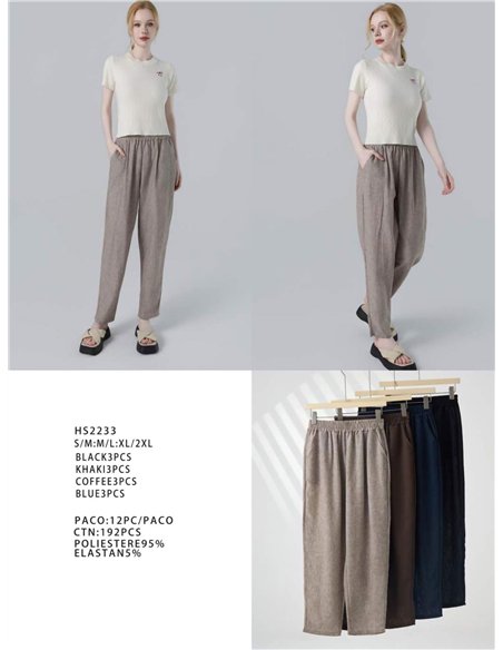 Pantaloni dritti effetto lino con elastico in vita