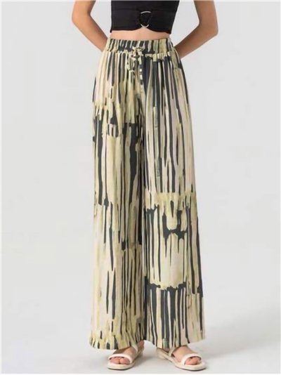 Calças palazzo com estampa abstrata de listras
