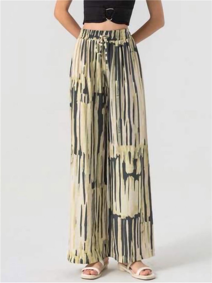 Calças palazzo com estampa abstrata de listras
