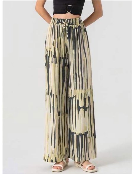 Calças palazzo com estampa abstrata de listras