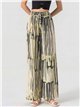 Calças palazzo com estampa abstrata de listras