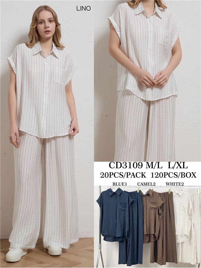 Conjunto de camisa raya y pantalón palazzo