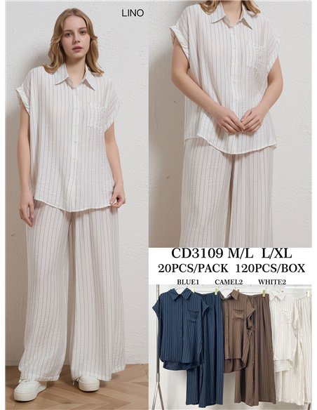 Conjunto de camisa raya y pantalón palazzo