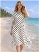 Vestido midi de lunares detalle crochet con cinturón