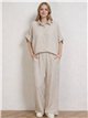 Conjunto talla grande camisa efecto lino y pantalón wide-leg