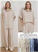 Conjunto talla grande camisa efecto lino y pantalón wide-leg