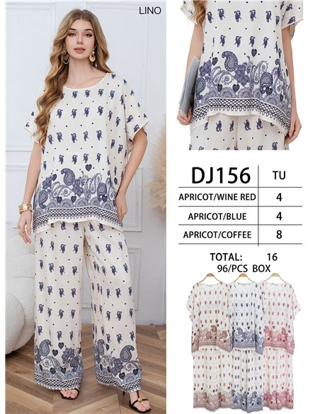 Conjunto blusa amplia estampada boho y pantalón wide-leg