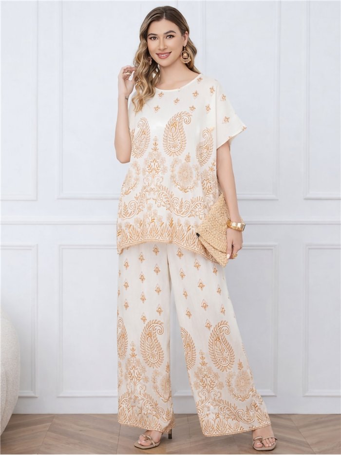 Set aus Paisley-Bluse und weit geschnittener Hose