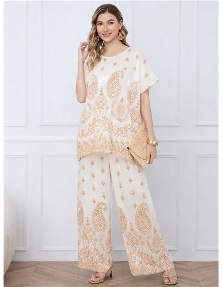 Set aus Paisley-Bluse und weit geschnittener Hose