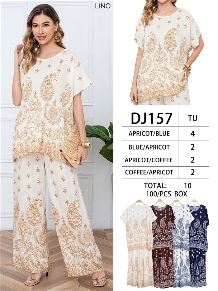 Set aus Paisley-Bluse und weit geschnittener Hose