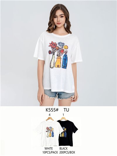 Camiseta oversize gatos y flores 2