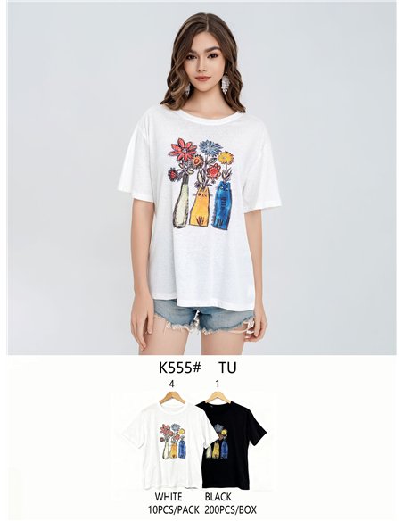 Camiseta oversize gatos y flores