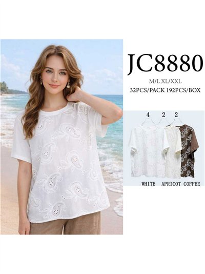 Camiseta calada bordada paisley 2