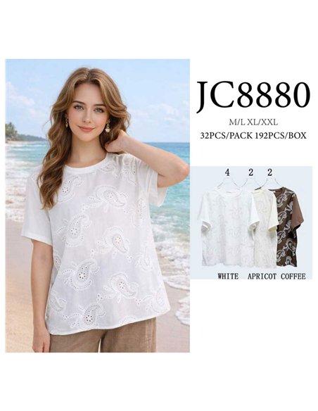 Camiseta calada bordada paisley