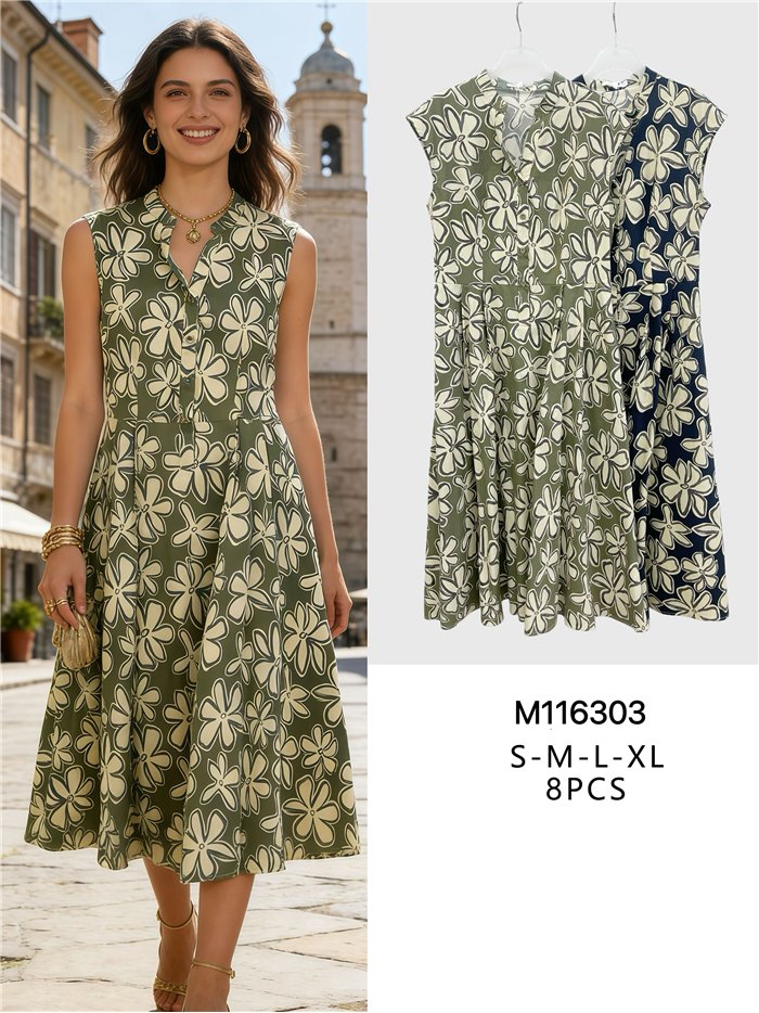 Vestido midi floral sin mangas