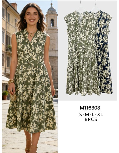 Vestido midi floral sin mangas