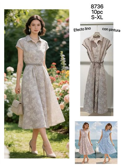 Vestido camisero midi estampado botánico con cinturón 2