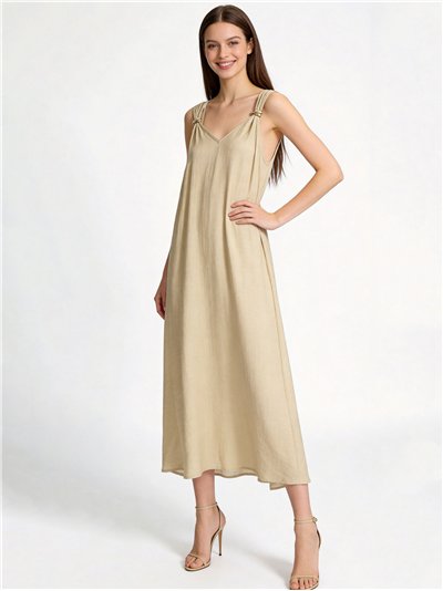 Vestido longo fluido com detalhes metálicos