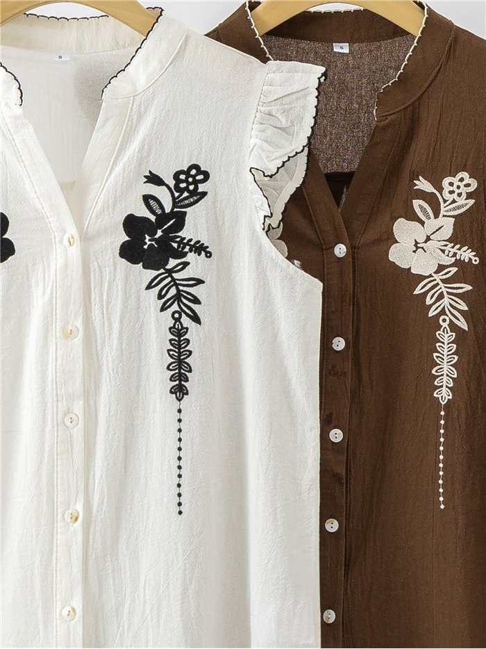 Conjunto top bordado en contraste y falda midi