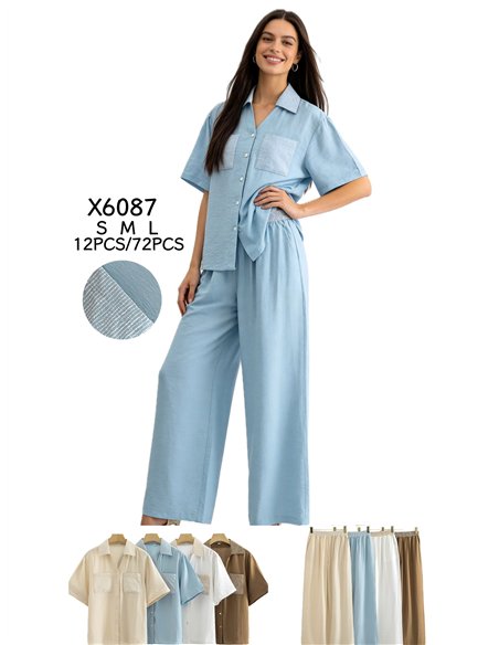 Conjunto camisa bolsillo rayas y pantalón palazzo