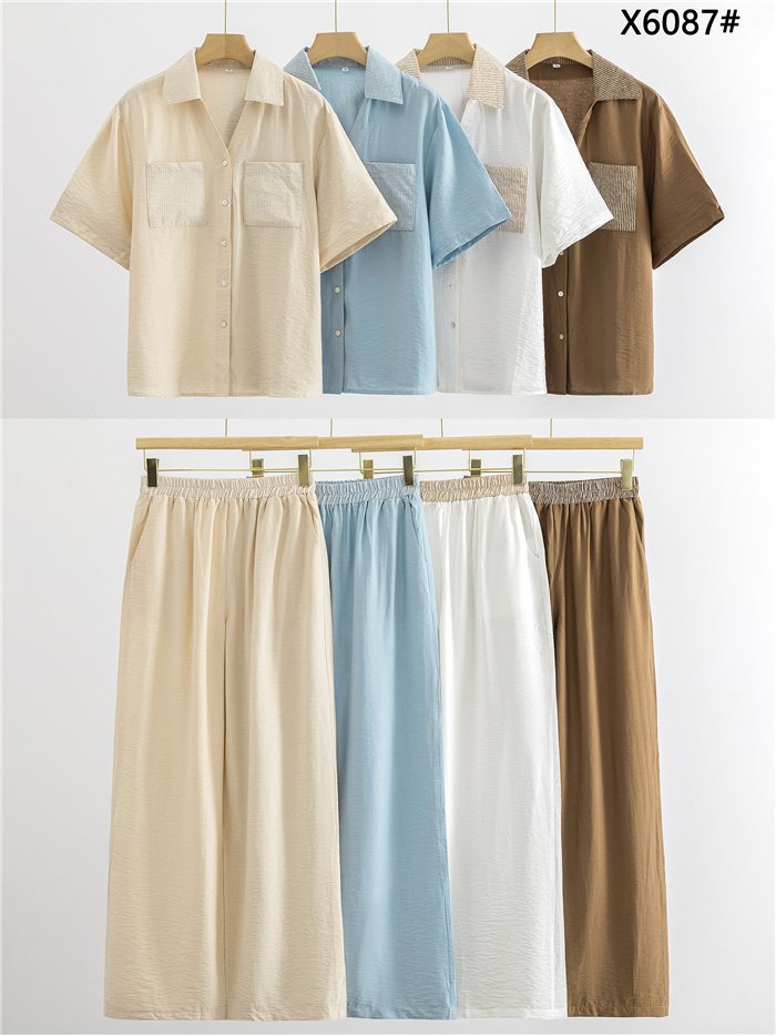 Conjunto camisa bolsillo rayas y pantalón palazzo