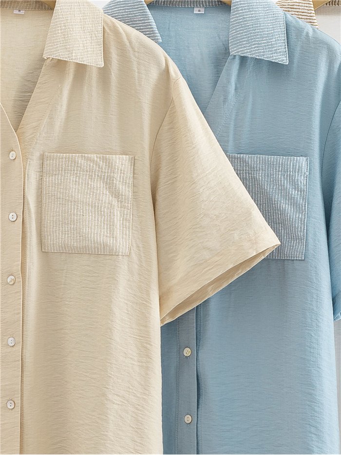 Conjunto camisa bolsillo rayas y pantalón palazzo